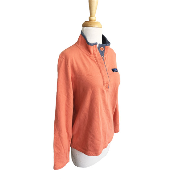 L.L Bean Jersey Orange Rugby Henley Mock Neck Pullover Long Sleeve Cotton Top SP - Picture 3 of 6